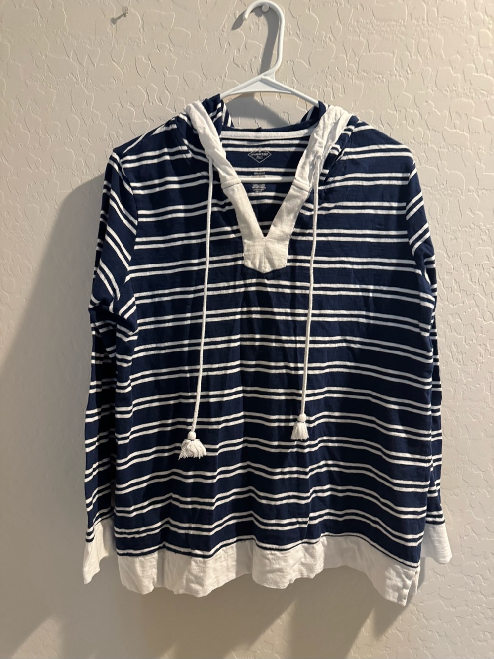 St. John's Bay Navy & White Striped Hooded Long-Sleeve Top